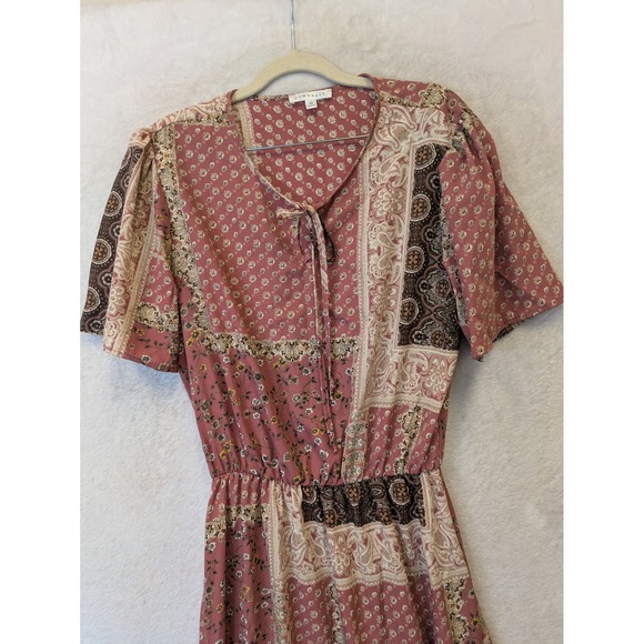 DownEast Women's Size M Patchwork Paisley Floral Maxi Dress Pink Boho Modest - Picture 2 of 8